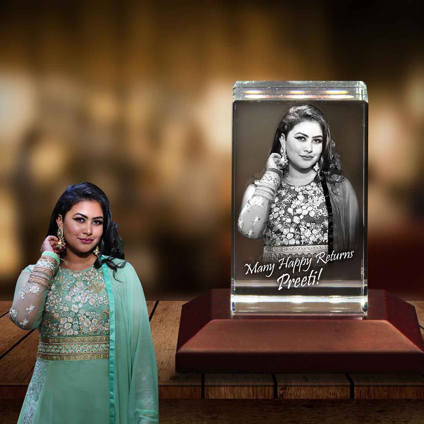 Personalised 3D Crystal Birthday Gift for Daughter (50x80x50mm)