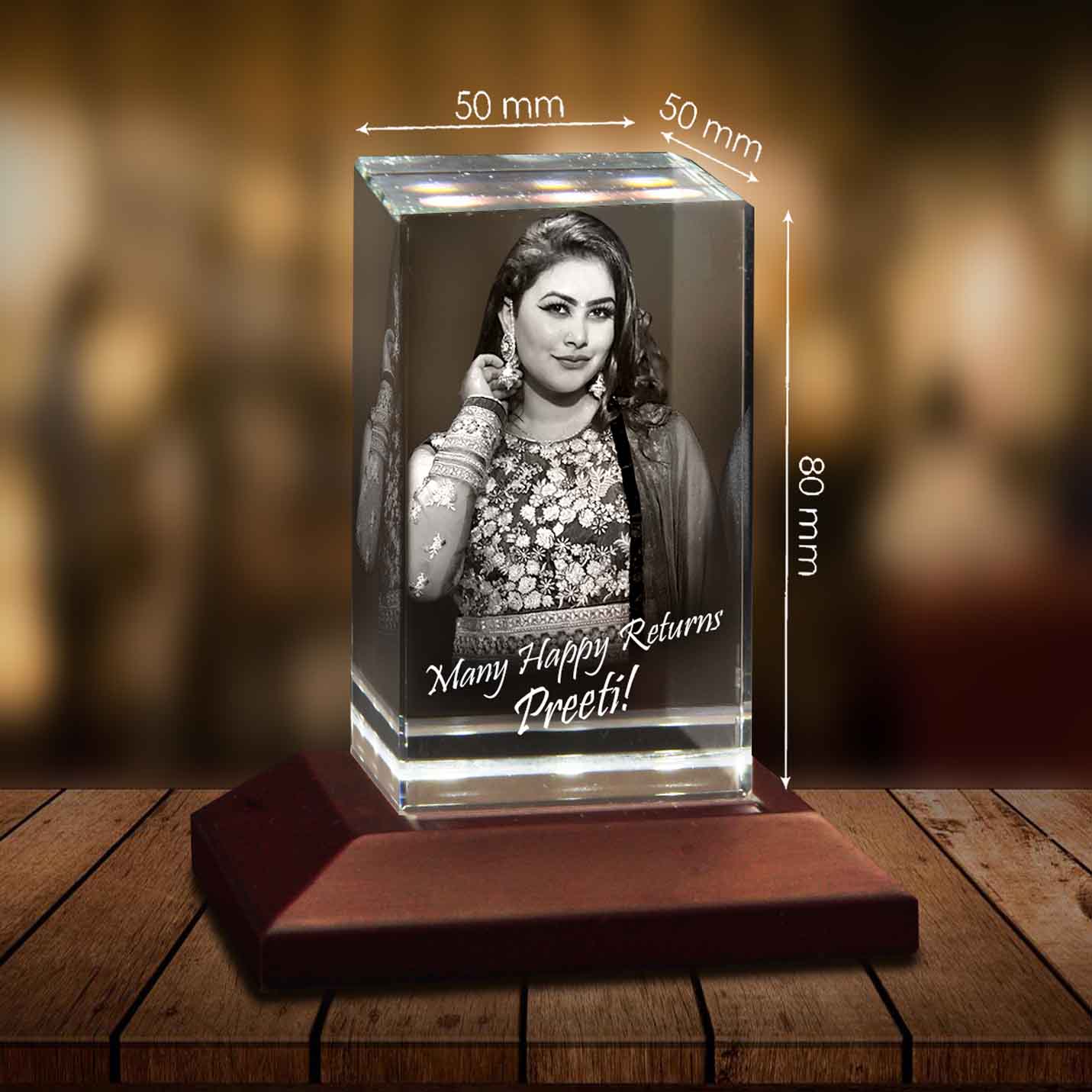 Personalised 3D Crystal Birthday Gift for Daughter (50x80x50mm)