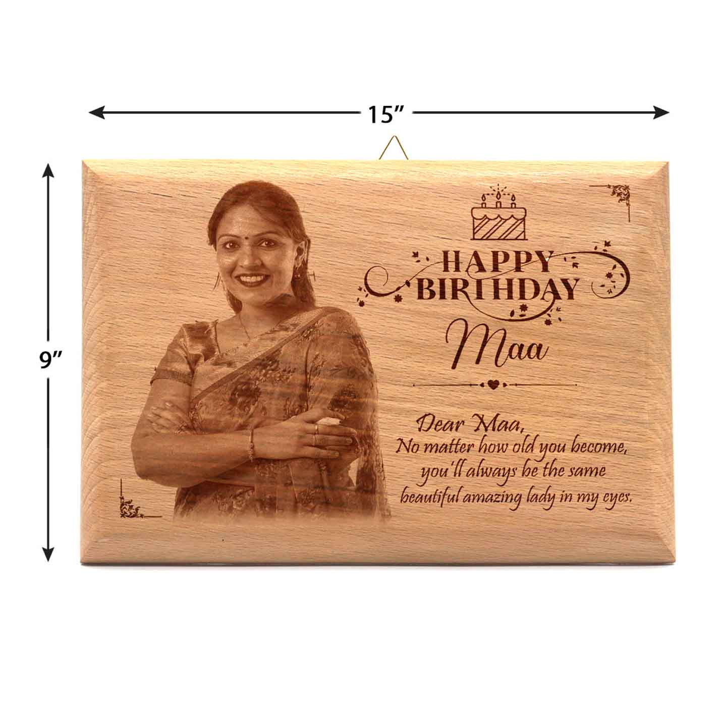Wooden Photo Frame Personalised for Mother Birthday (15”x9”)