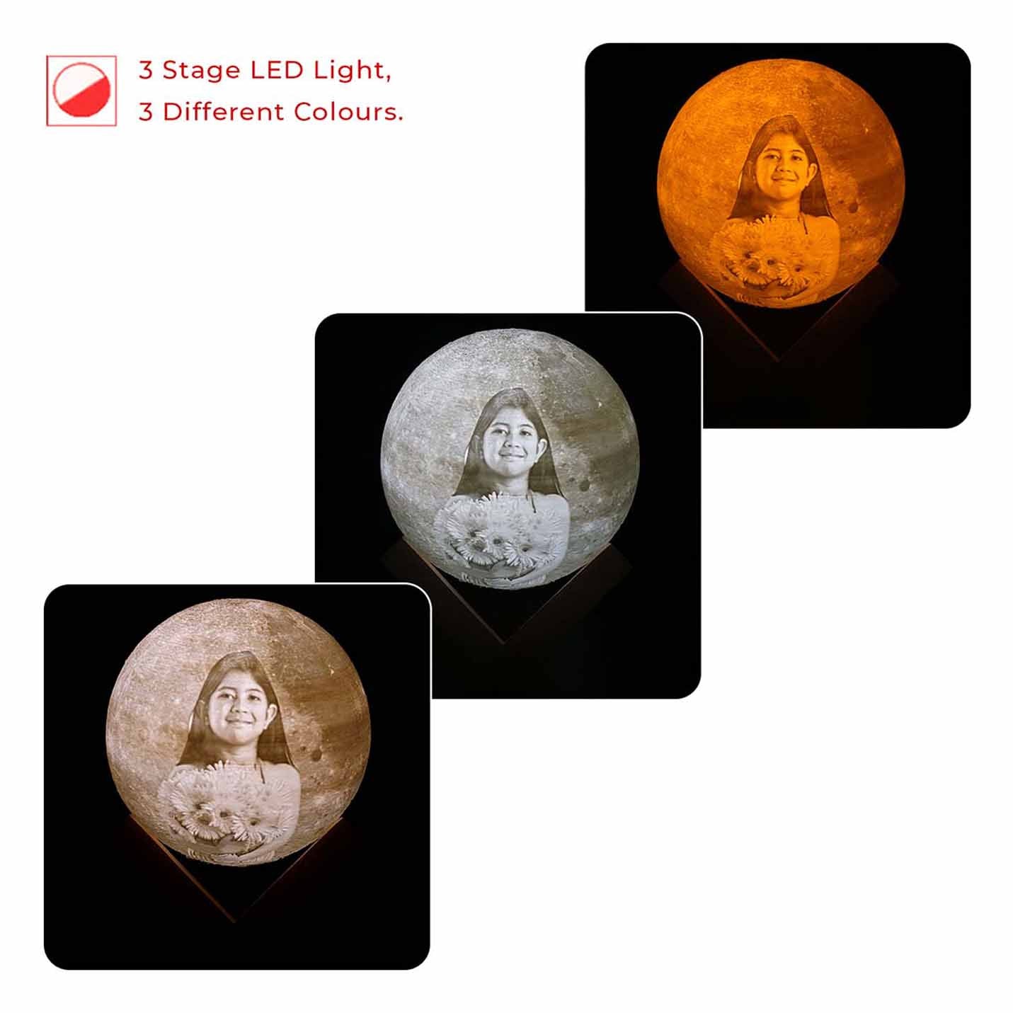 Personalised 3D Moon Lamp in 3 colours Birthday1